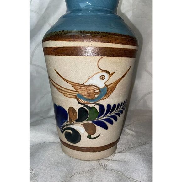 Vintage Tonala Mexican Folk Art Sandstone vase Bird signed Mexico‎ - Picture 8 of 10